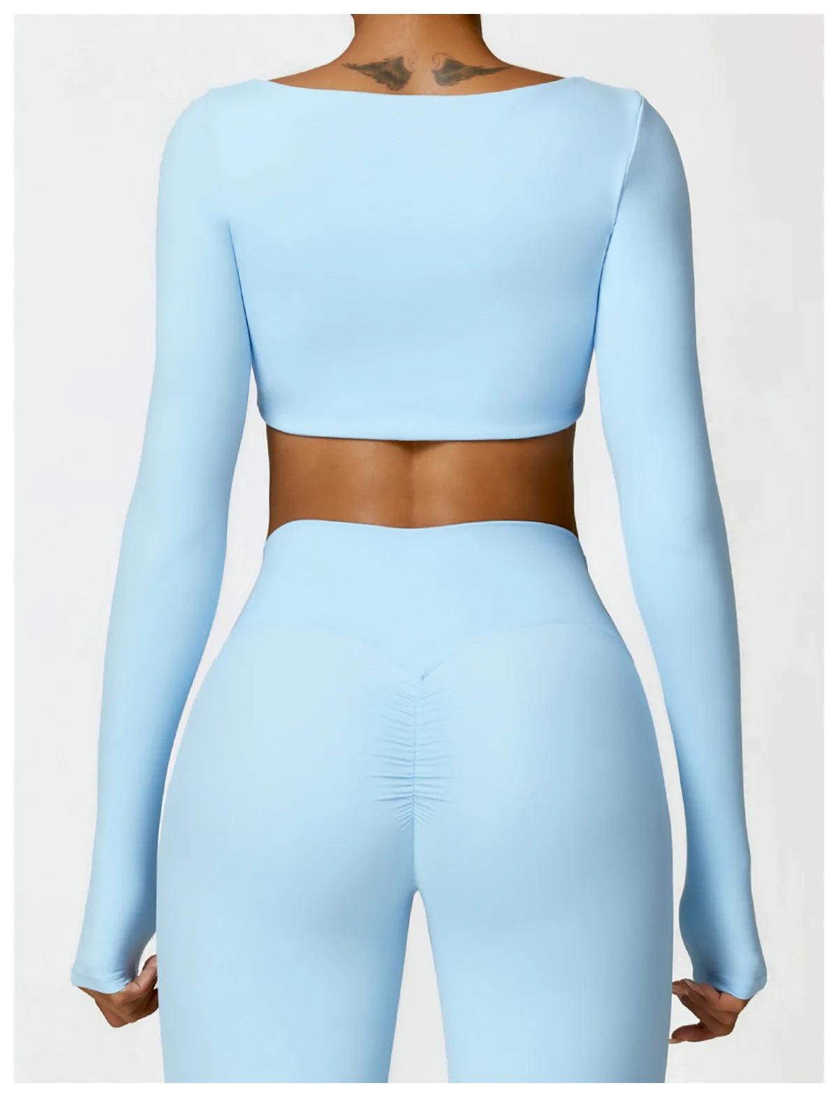 Women’s Quick-Dry Gym Top – Square Neck Long Sleeve Fitness Crop Top
