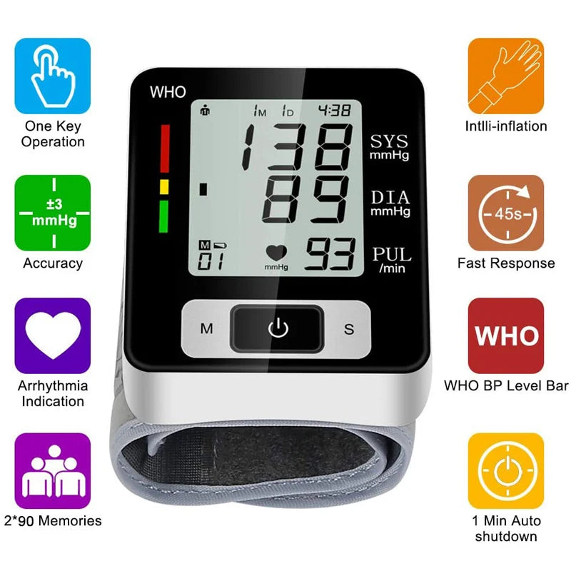 Digital Wrist Blood Pressure Monitor – High Accuracy Electronic BP Cuff Tonometer