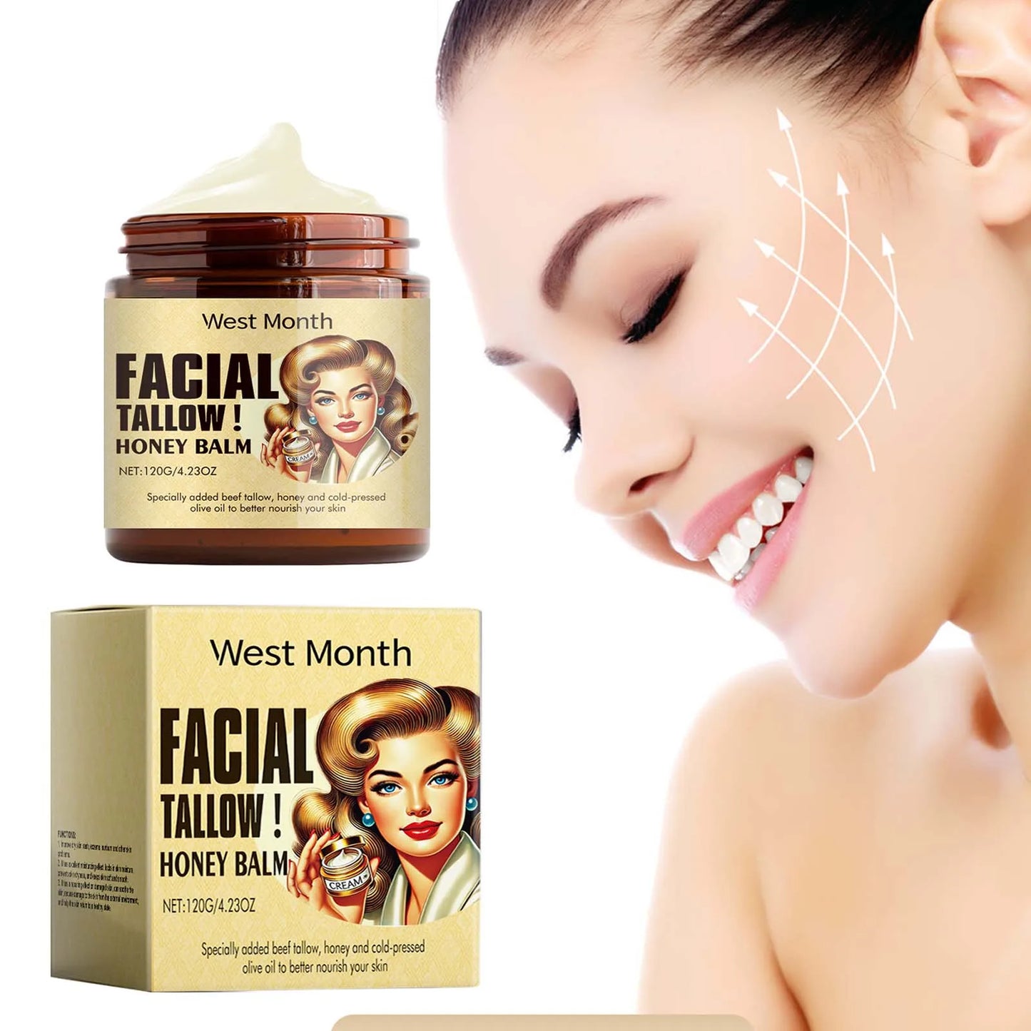 Beef Tallow Face Cream – Moisturizing and Firming Facial Cream for Smooth, Nourished, and Elastic Skin
