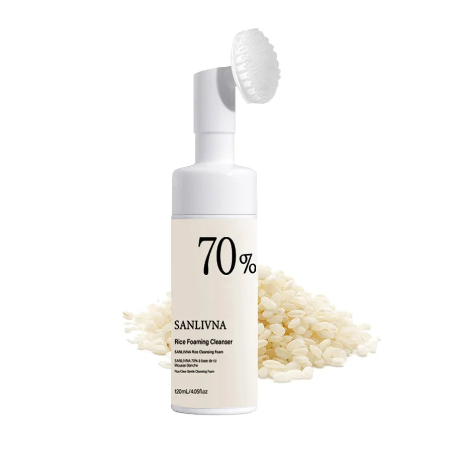 Rice Toner & Cleanser Set – 70% Rice Extract Serum with Niacinamide, Deep Cleansing Foam & Moisturizer for Dry Skin